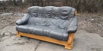 Kožená sedacia súprava(trojsedačka) s masivnym drevom