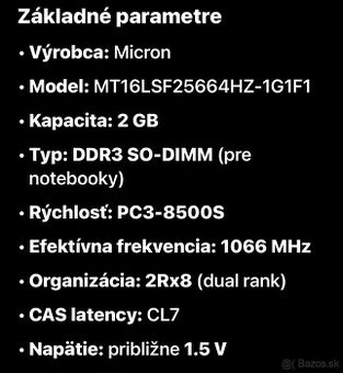 2gb pamäť RAM  DDR 3