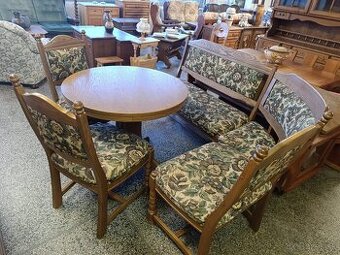 rustikální jídelní set, lavice, židle, stůl, masiv