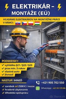 HĽADÁME ELEKTRIKÁRA – MONTÁŽNE PRÁCE (STREDNÁ EURÓPA)