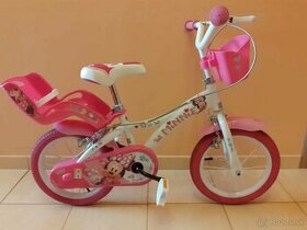 Detský bicykel Minnie so sedačkou pre bábiku a košíkom - 14"
