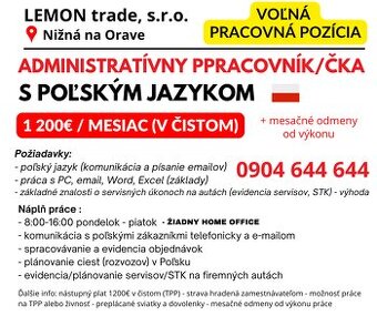 administratívny pracovník s poľským jazykom
