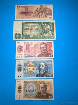 Bankovky ČESKOSLOVENSKO - 10, 20, 50, 100, 500 Kčs