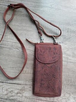 Kožená kabelka na mobil - peňaženka