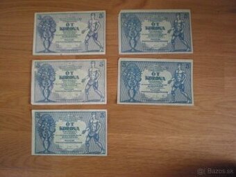 Bankovky 20 korún z roku 1913; 5 korún z roku 1919 - 1