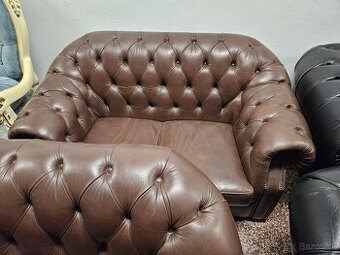 CHESTERFIELD ŠTÝL,KOŽENÁ 3+2+1,TMAVO-HNEDÁ,ZĽACNENÁ