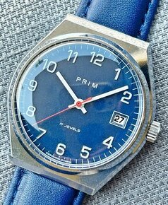 Československé mechanické vintage retro hodinky PRIM Modré