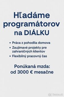 Hľadáme programátorov – práca na diaľku