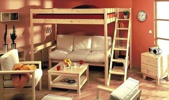 Poschodová posteľ Ráchel s policovými schodmi a skrinkou