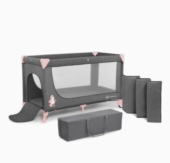 KINDERKRAFT - Cestovná postieľka JOY šedoružová