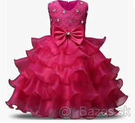 Ružové  spoločenské dievčenské šaty s volanmi veľ 90 - 1