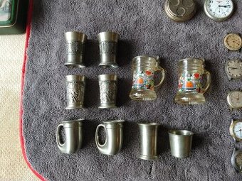 Soubor cínových pohárků a mini korbelů Quist / SKS apod