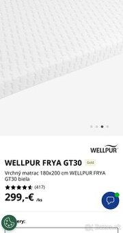 Vrchný matrac 180x200 cm WELLPUR GT30