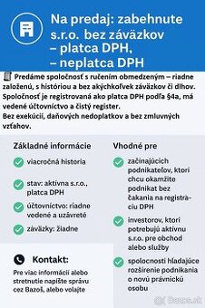 na predaj viac s.r.o. platca DPH aj s.r.o. neplatca DPH