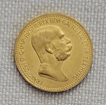 Zlatá rakúska 10 koruna Franz Jozef I., 1908 bz, "jubilejka