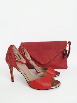 Dámske sandále na opätku plus kabelka z pravej kože