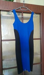 Mini šaty v parížskej/kráľovskej modrej s čiernymi bokmi - 1