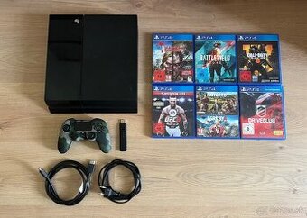 Playstation 4 500Gb, ovládač , kabeláž a hry
