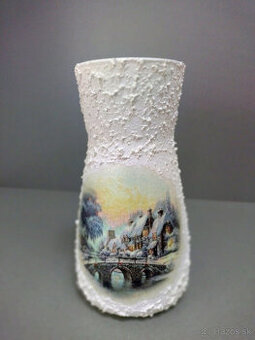 sklenený svietnik, váza decoupage