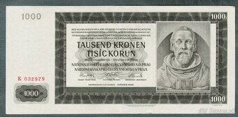 Staré bankovky 1000 korun 1942 pěkný stav