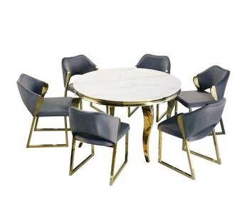 zlatý glamour okrúhly stôl s s mramorovou doskou 120 PREMIUM