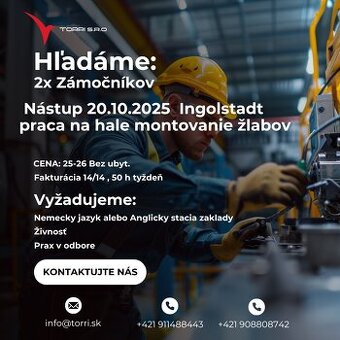 Praca 2x zámočník Ingolstadt Nemecko