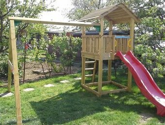 Detský domček, šmyklavka, hojdačka, pieskovisko