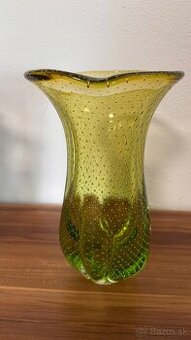 Hutné sklo s bublinkami  - retro, umelecká váza