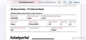 Vstupenka Slávia Praha - Viktôria Plzeň