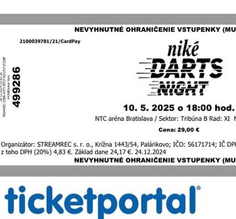 Predam lístok na Nike Darts Night
