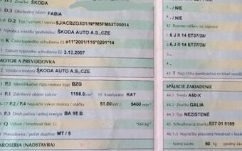 predám MOTOR BZG Škoda Fabia 1.2 HTP 2008 51kW DVERE, PREVO