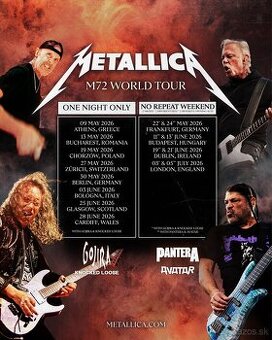 Predám lístky na Metallica – Budapešť 11.6.2026