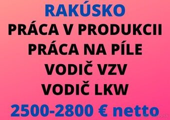 RAKÚSKO: PRODUKCIA - PRÁCA NA PÍLE - VODIČ VZV - VODIČ LKW