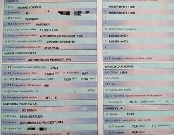 PEUGEOT PARTNER 1.6 HDI 2016 predám MOTOR BH02, DVERE, TRYSK