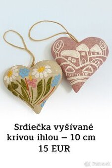 Srdiečka vyšívané krivou ihlou, 10x10cm,