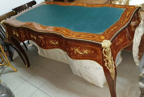 Písací stôl  zdobený mosadzou + intarsia