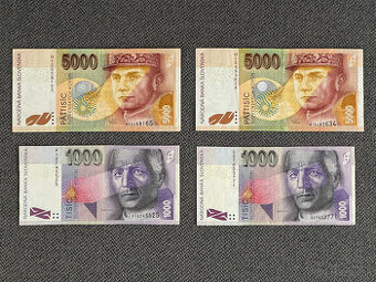 Slovenské bankovky 5000 SK a 1000 SK