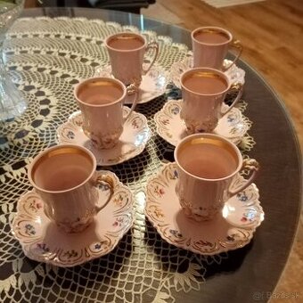 šálky s podšálkami ružový porcelán