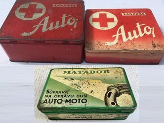 Plechové retro krabičky Matador a Sanitas ČSSR