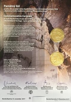 2017/100€ - SPD – Jaskyne Slovenského krasu - Pamätný list