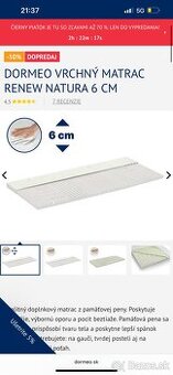 DORMEO VRCHNÝ MATRAC RENEW NATURA 6 CM