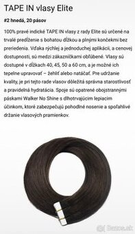 Tape in vlasy(tmavohneda farba) 2x 50g, 50cm