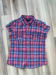 Blúzka s krátkym rukávom ružovo-modrá káro