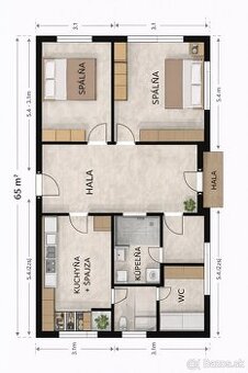 PREDAJ 2 IZB BYT NITRA - KLOKOČINA, 65 m2