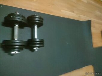 Činky jednoručky 2x 15 kg a lavička na bench