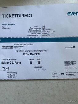 Iron Maiden vo Viedni - 2 vstupenky výhodne