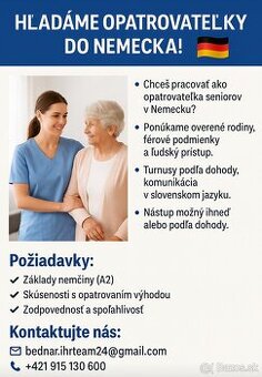 Hľadáme opatrovateľky na Nemeckú pracovnú zmluvu