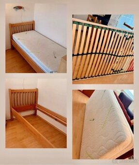Jednolôžková posteľ z masívu (200x90) + matrac + rošt