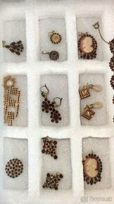 Starožitné šperky brošne, český granát