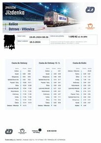 2x spiatočný lístok na vlak na hokej MS 2024 Košice - Ostra